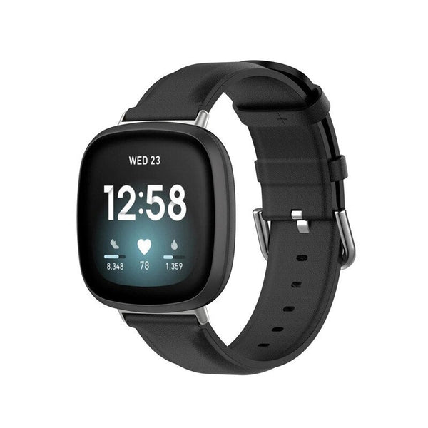 Fitbit Sense 2 Strap Fitbit Versa 4 Strap Black Premium Leather Fi FitStraps